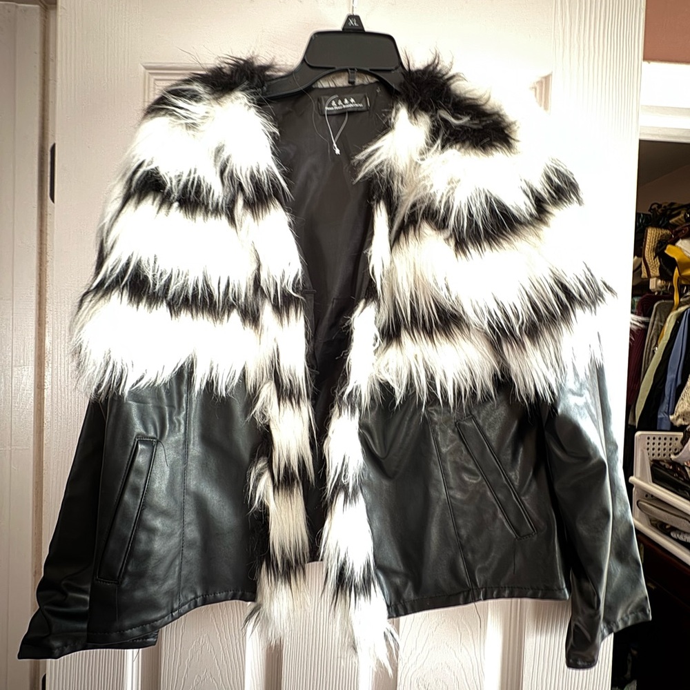 Glam Black and White Faux Fur Leather Jacket